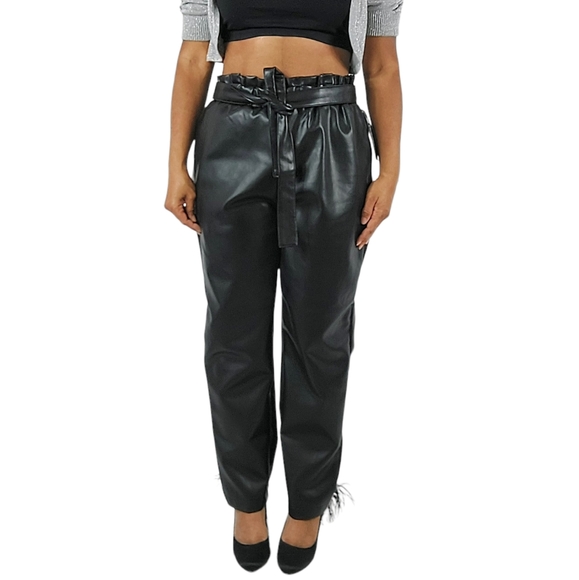 Bagatelle Collection Faux Leather Vegan Paperbag Pants - Picture 3 of 12